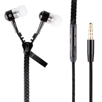 3.5 mm In-ear Fashion Colorful Metal Zipper Stereo Hands-free Earphone Earbud Black (Intl)  