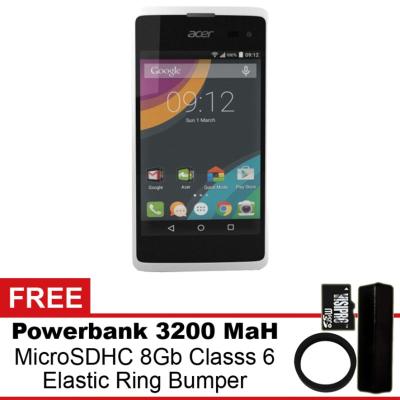 Acer Liquid Z220 White Smartphone + Advance Powerbank 3200 mAh + Elastic Ring Bumper + microSDHC Class 6 8 GB