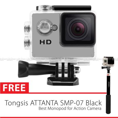 Action Cam A8 LCD Waterproof Silver Action Camera [2 Inch/Like SJ4000/KoGan] + Tongsis Attanta SMP-07