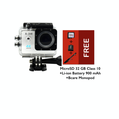 B-Cam X-3 WiFi- Ultra 4K- Sony Sensor - 16MP -Bcare Action Camera - Waterproof 30m 2 inch - Putih + Micro SD 32 GB + Bcare Monopod + Li-ion Battery 900 mAh