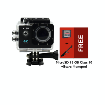 B-Cam X-3 WiFi- Ultra 4K- Sony Sensor - 16MP -Bcare Action Camera - Waterproof 30m 2 inch - Hitam+ Micro SD 16 GB+Bcare Monopod