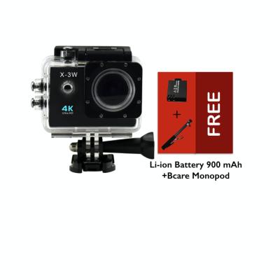 B-Cam X-3 WiFi- Ultra 4K- Sony Sensor - 16MP -Bcare Action Camera - Waterproof 30m 2 inch - Hitam + Bcare Monopod + Li-ion Battery 900 mAh