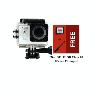 B-Cam X-3 WiFi- Ultra 4K- Sony Sensor - 16MP -Bcare Action Camera - Waterproof 30m 2 inch - Putih + Micro SD 32 GB + Bcare Monopod