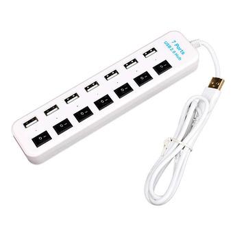 BUYINCOINS High Speed Adapter 7 Port USB 2.0 Power Hub w/ ON/OFF Switch White Laptop PC (White)  