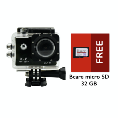 Bcare Action Camera - B-Cam X-2 WiFi- 12MP - Full HD1080P - Waterproof 30m 2 inch - Hitam + Gratis Bcare Micro SD 32 GB