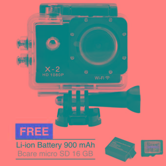 Bcare Action Camera B-Cam X-2 Wifi for Android and iOS - 12 MP 1080P - Hitam + Gratis Li-ion Baterei 900 mAh + micro SD 16 GB  