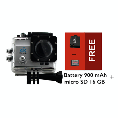 Bcare Action Camera - B-Cam X-3 WiFi - 16MP - Full HD 4K - Sony Sensor - Waterproof 30m 2 inch - Silver + Gratis Li-ion battery 900 mAh + micro SD 16 GB