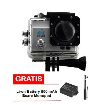 Bcare Action Camera - B-Cam X-3 WiFi - 16MP - Silver + Gratis Monopod +Battery 900 mAh  