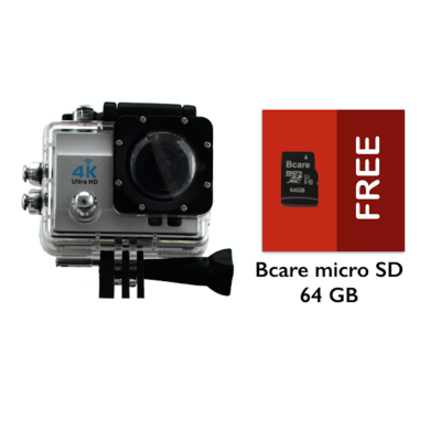 Bcare Action Camera - B-Cam X-3 WiFi - 16MP - Ultra HD 4K - Sony Sensor - Waterproof 30m 2 inch - Silver + Gratis Bcare Micro SD 64 GB