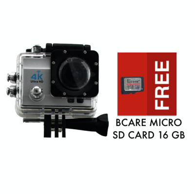 Bcare Action Camera - B-Cam X-3 WiFi Sony Sensor - Ultra 4K - 16MP - Waterproof 30m 2 inch - Silver + Gratis Bcare SD Card 16 GB