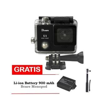 Bcare Action Camera U-1 12 MP FHD 1080P - Hitam + Gratis Monopod + Battery 900 mAh  