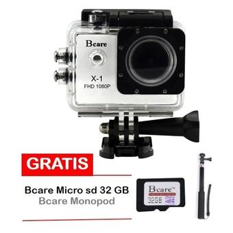 Bcare B-Cam X-1 Action Camera - 12 MP - Putih + Gratis Micro SD 32 GB + Monopod  