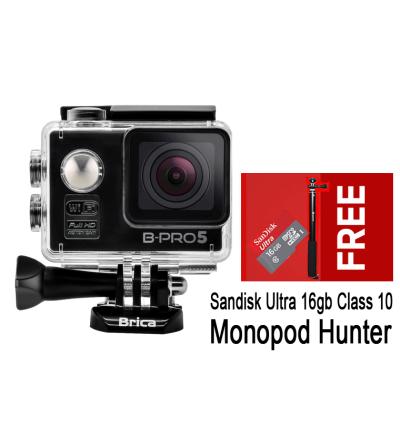 Brica Action Camera B-Pro 5 Alpha Edition - Hitam+Free Sandisk Micro SD Ultra 16GB+Monopod Hunter B-Bpro Black