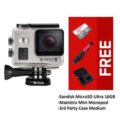Brica B-Pro Alpha 5 Silver Action Camera (Free Ultra 16 + Maestro Monopod Pink + Case Medium)