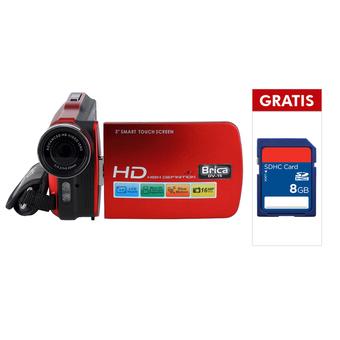 Brica DV-15S HD Camcorder - 5MP - Merah + Free SD 8 GB  