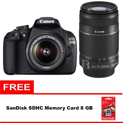Canon EOS 1200D Double Kit 18-55mm IS II + 55-250mm IS II Kamera DSLR + Free Sandisk 8 GB