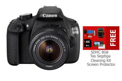 Canon EOS 1200D Kit 18-55mm f/3.5-5.6 IS II + SDHC 8GB + Tas Segitiga + Cleaning Kit + Screen Protector