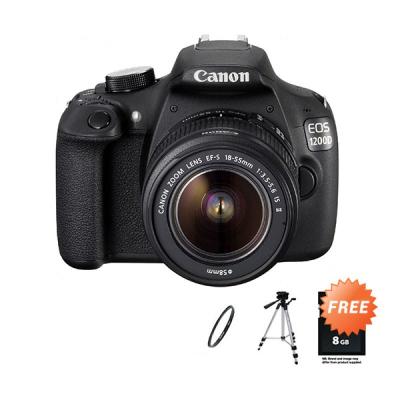 Canon EOS 1200D Lensa Kit 18-55 mm Hitam Kamera DSLR + SDHC + Tripod + Filter