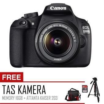 Canon EOS 1200D Lensa Kit 18-55 mm III - 18 MP - Hitam + Tas Kamera Canon + Sandisk 16 Gb + Tripod Takara 203  