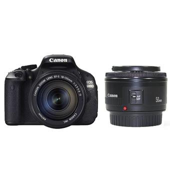 Canon EOS 600D 18.0 MP EF 18-135 + 50 1.8mm SLR Camera Kit - Black  