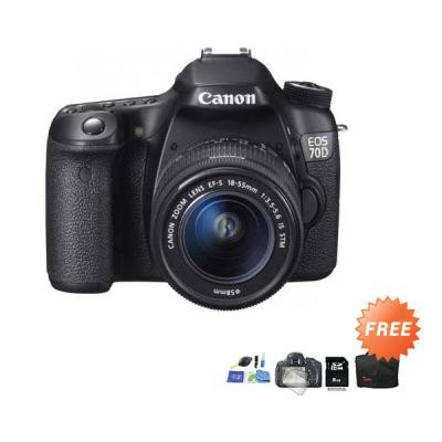 Canon EOS 70D Kit 18-55mm f/3.5-5.6 IS STM WiFi Kamera DSLR + Cleaning Kit + Screen Protector + SDHC 8 GB + Tas