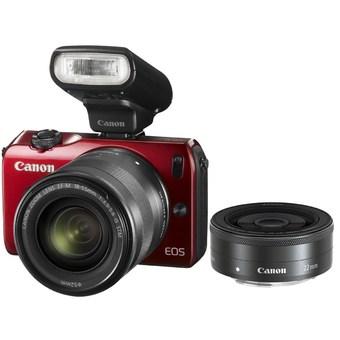 Canon EOS M Camera Red Bundle EF-M 18-55mm and 22mm Lens Speedlite 90EX  