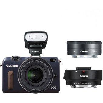 Canon EOS M2 Blue with 18-55mm IS + 11-22mm + 22mm + 90EX Flash +Adapter Kit  