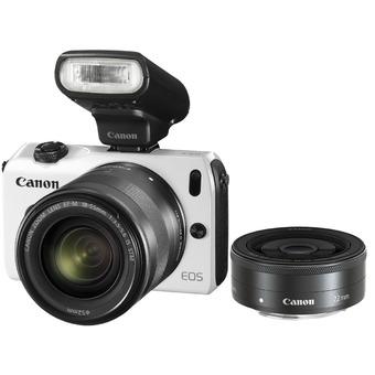 Canon EOS M2 White Camera with 18-55mm & 22mm Twin lens kit and 90EX flash (White)  