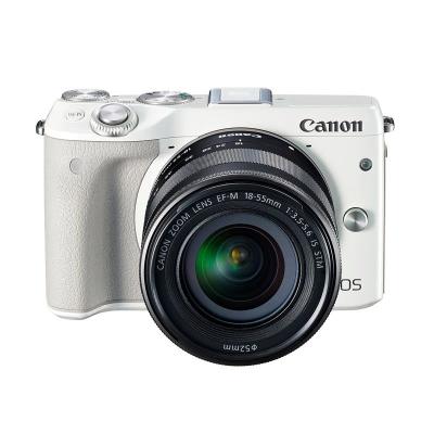Canon EOS M3 Kit 18-55mm IS STM with 55-200 IS STM White Kamera Mirrorless + Free Tas Canon + SDHC 16GB