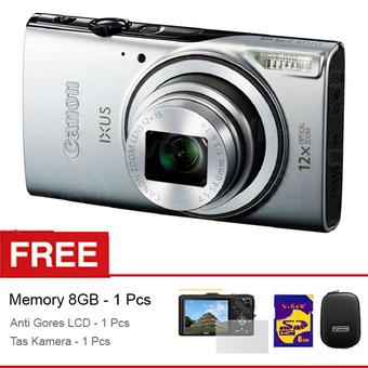 Canon IXUS 275HS - 20.2MP - 12x Zoom - WIFI - Silver + Gratis Memory 8GB + Tas + Anti Gores LCD  