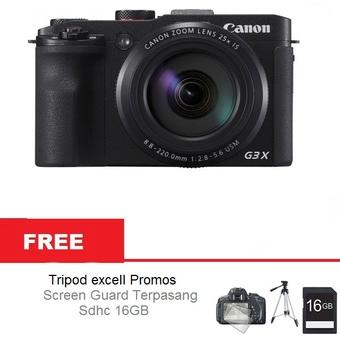 Canon PowerShot G3 X Wi-Fi and NFC - 20MP - 25x Optical Zoom - Hitam + Free SDHC 16GB Tripod Screen Guard  