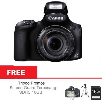 Canon PowerShot SX60 HS - 16MP - 65x Optical Zoom - Hitam + Free SDHC 16GB Tripod Screen Guard  