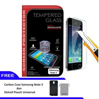 Delcell Tempered Glass Screen Protector for Samsung Note 3 + Carbon Case Samsung Note 3 + Delcell Pouch Universal
