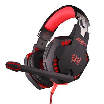 EACH G2100 Vibration Function Professional Gaming Headphone Games Headset with Mic Stereo Bass LED Light for PC Gamer(Red) (Intl)  