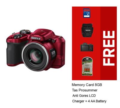Fujifilm FinePix S8600 - 16MP - 36x Optical Zoom - Merah + Gratis Charger+Battery+Memory 8GB+Tas+Anti Gores