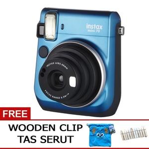 Fujifilm Instax Mini 70 70s BLUE Free Tas Serut + Wooden Clip BIRU