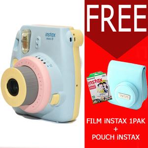 Fujifilm Instax Mini 8 8S RAINBOW BLUE Free Pouch + 1Pack Film BIRU