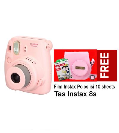 Fujifilm Instax Mini 8S - Pink + Free Pouch Kulit 8s+1Pack Film instax mini isi 10 Mini 8s Pink