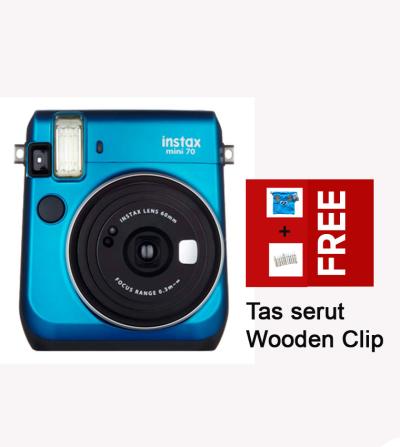 Fujifilm Kamera Polaroid Instax Mini 70s - Biru+ Free Tas Serut+wooden Clip Mini 70s