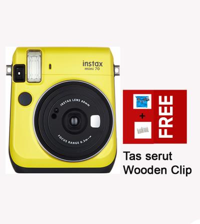 Fujifilm Kamera Polaroid Instax Mini 70s - Kuning + Free Tas Serut+wooden Clip Mini 70s