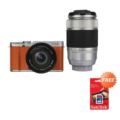Fujifilm X-A2 Double Kit Cokelat Kamera Mirrorless [16-50 mm/16 MP] + Lensa Kamera 50-230 mm + Sandisk SDHC 8 GB