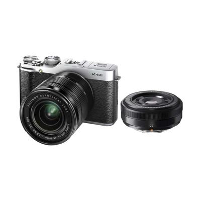 Fujifilm X-M1 Double Kit XC16-50mm f/3.5-5.6 OIS & XF27mm f/2.8 Silver Kamera Mirrorless