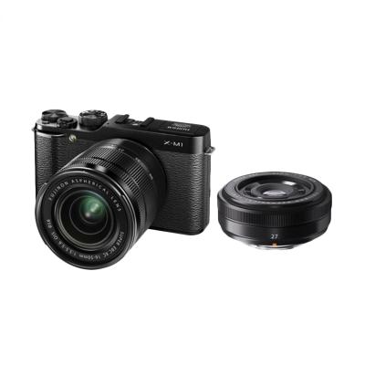 Fujifilm X-M1 Double Kit XC16-50mm f/3.5-5.6 OIS & XF27mm f/2.8 Hitam Kamera Mirrorless