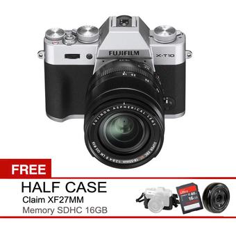 Fujifilm X-T10 XT10 18-55 - Silver + Gratis Claim Lens XF27MM+Memory SDHC 16 GB+Half Case  