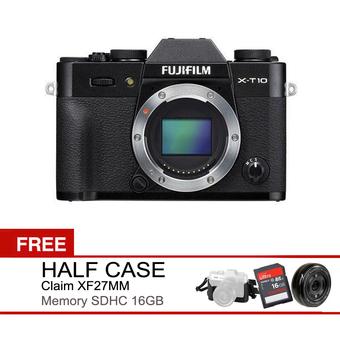 Fujifilm X-T10 XT10 Body Only - Hitam + Gratis Claim Lens XF27MM+Memory SDHC 16 GB+Half Case  