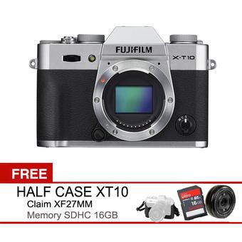 Fujifilm X-T10 XT10 Body Only - Silver + Gratis Claim Lens XF27MM+Memory SDHC 16 GB+Half Case  