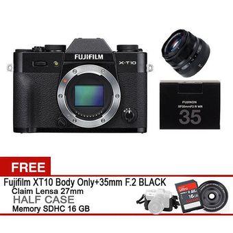 Fujifilm XT10 X-T10 - 16MP - 3x Optical Zoom - 35MM F.2 + Gratis Lensa 27mm + Half Case + SDHC 16GB XT10 Hitam  