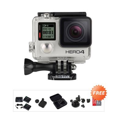 GoPro Hero4 Action Cam - Silver + Free Ultra 16 + 3rd party Medium Case + Smatree Bat Pack + 3rd party Suction Cup