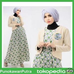 Grosir Set Busana Muslim Mita Cream Dress Maxi Hijab tidak mahal Kua