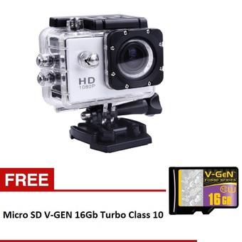 Kogan Action Camera 1080P - 12MP - Putih + Micro Sd V-Gen 16Gb Turbo Class 10  